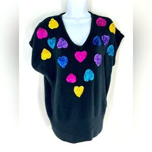 Heidi vintage women’s size large black sweater sequin hearts